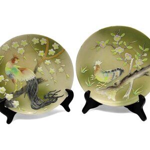 SHAFFORD Bird Plates 3D Set Of 2 Green Wall Art Japan Vintage 8"
